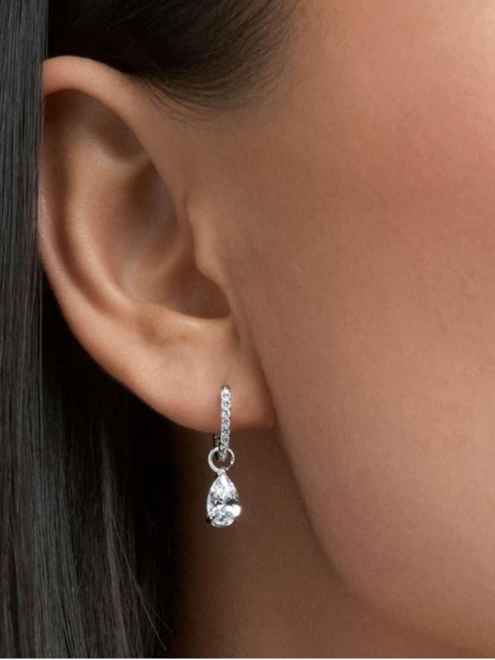 Swarovski Silver Teardrop Crystal Drop Earrings - White